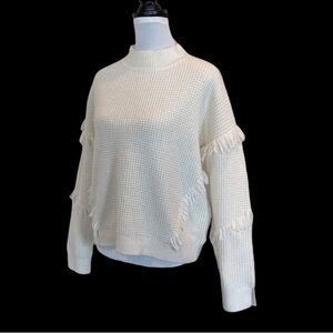 Micheal Kors NWT knit cream longsleeve fringe fisherman sweater size extra large